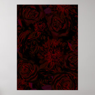 Poster Jardin foncé Rouge Fleurs romantiques Gothique