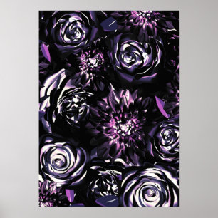 Poster Jardin foncé Vis mauve Fleurs de Glam