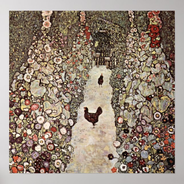 Poster Jardin Gustav Klimt Avec Coqs (Devant)