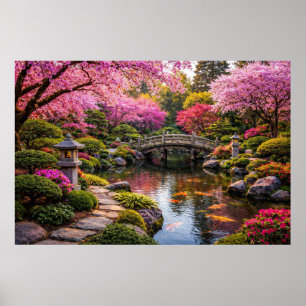 Poster Jardin Japonais Époustouflant & Étang à Carpes