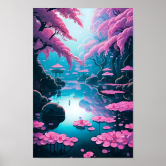 Poster Jardin japonais moderne Fleurs de cerisiers Art