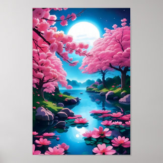 Poster Jardin japonais moderne Fleurs de cerisiers Art