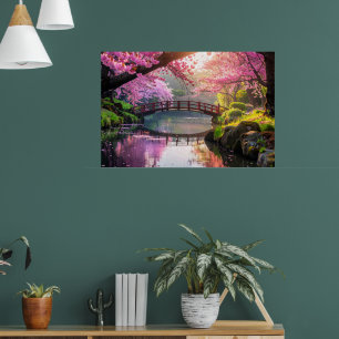 Poster Jardin japonais, saison des cerisiers en fleurs.