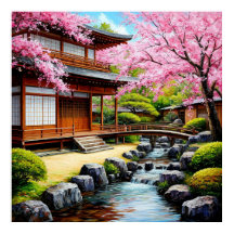 Jardin Japonais Traditionnel Aux Fleurs De Cerisie