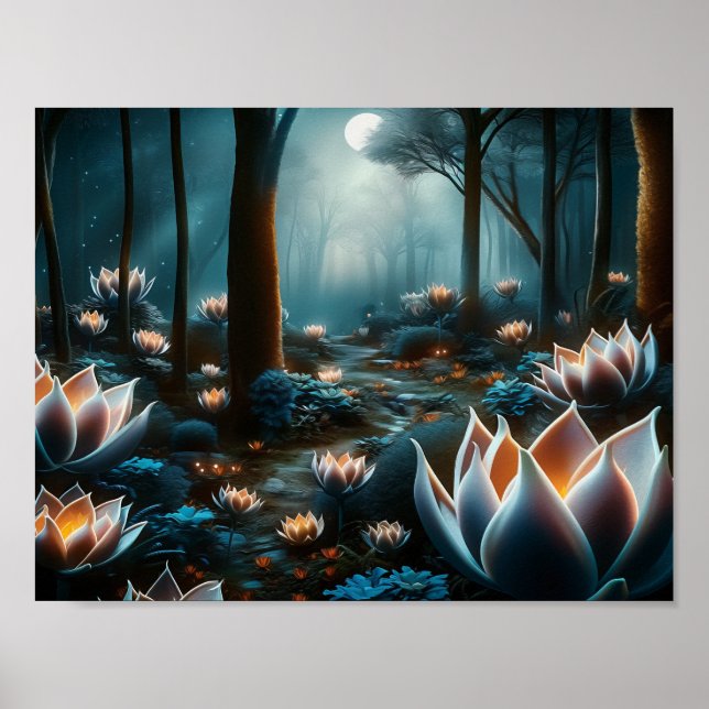 Poster Jardin mystique de la Lune : Flore illuminée (Devant)