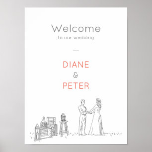 Poster Jardin Pique-nique minimaliste Mariage noir et bla