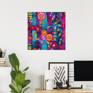 Poster Jardin psychédélique - Whimsy en fleurs