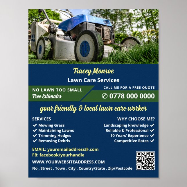 Poster Jardin - tondeuse, Services d'entretien de pelouse (Devant)
