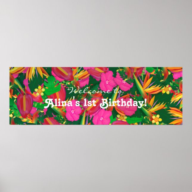 Poster Jardin tropical Floral Bannière de fête d'annivers (Devant)