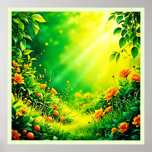 Poster Jardin verdoyant Soleil Scène (Devant)