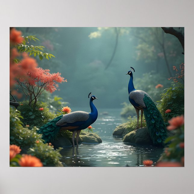 Poster jardin zen avec paons (Devant)