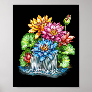 Poster Jardin zen de méditation de la cascade de lotus co