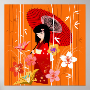Poster Jardin Zen de poupée Kokeshi