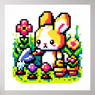 Poster Jardinage Bunny - Cute Pixel Art Design de la natu