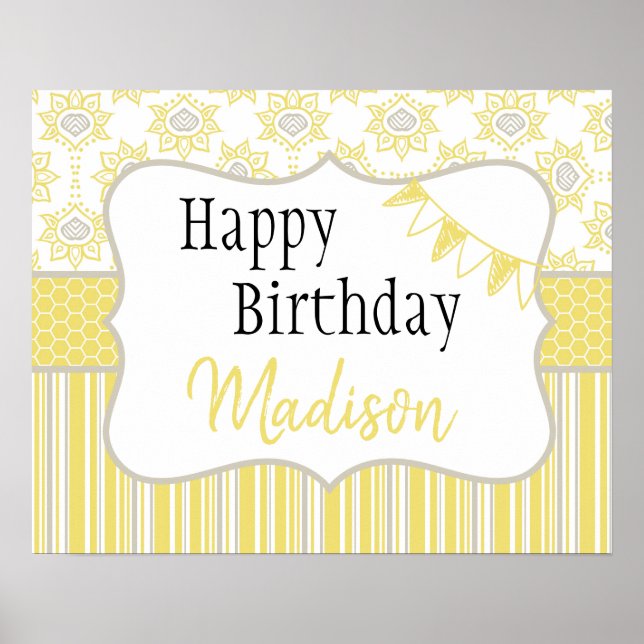 Poster Jaune abeille et géométrique gris (Devant)