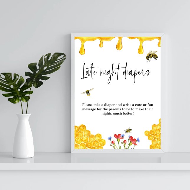 Poster Jaune Baby shower d'abeille Jeu de couche tard nui (Créateur téléchargé)