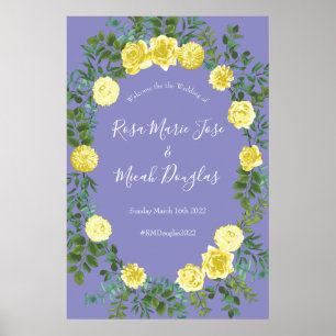 Poster Jaune clair et périphérique Rose bleu Mariage flor