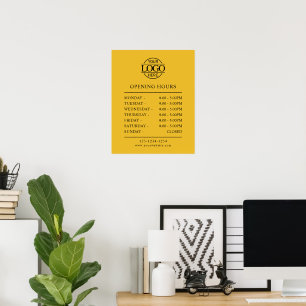 Poster Jaune Elégant Simple Business Heures D'Ouverture