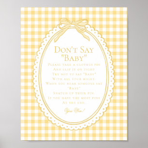 Poster Jaune Gingham Coquette Noeud Ne Dis Pas Bébé Jeu