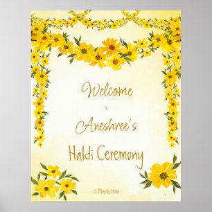 Poster Jaune guirlandes florales mariage indien haldi wel
