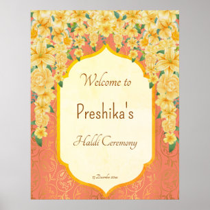 Poster Jaune guirlandes florales mariage indien haldi wel