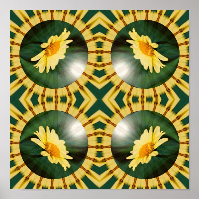 Poster Jaune marguerite miroir floral Art Abstrait (Devant)