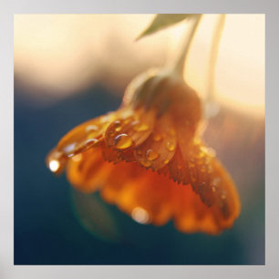 Poster Jaune Orange Marigold Flower Drop Macro