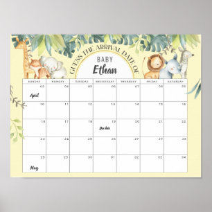 Poster Jaune Safari jungle bébé date de naissance jeu de 