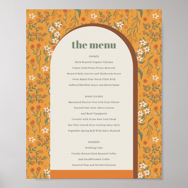 Poster Jaune Super Arc Retro Floral Mariage Menu (Devant)