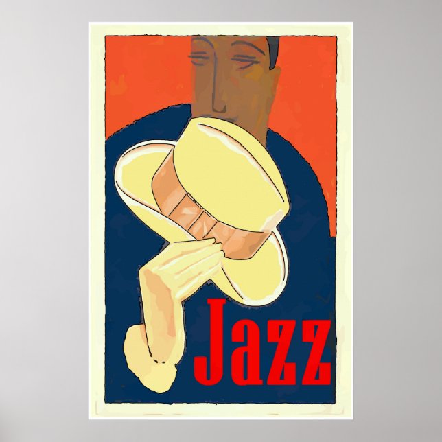 Poster Jazz Man avec Casquette jaune (Devant)