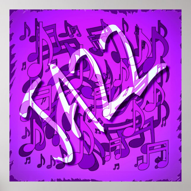 Poster Jazz Music Motif Dancing Swirling Notes Violet (Devant)