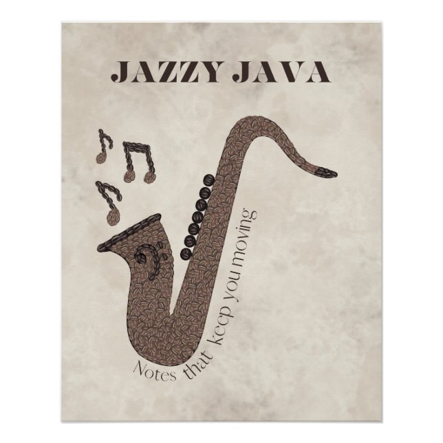 Poster Jazzy Java-Grains de Café-Saxophone- (Devant)