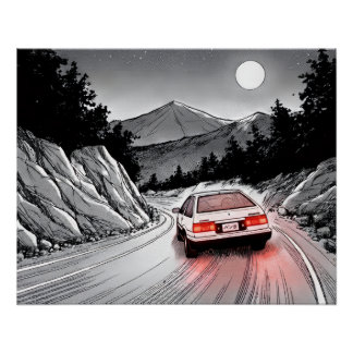 Poster JDM Panda Manga Style Montagne Drift