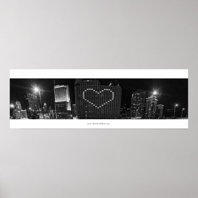 Poster Je coeur Chicago Skyline en noir et blanc (Devant)