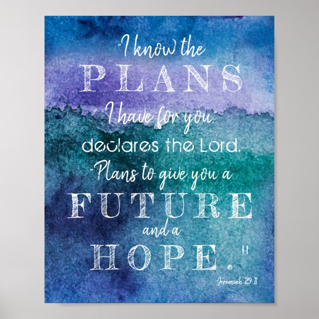 Poster Je Connais Les Plans Écriture Bleu Purple Aquarell (Devant)