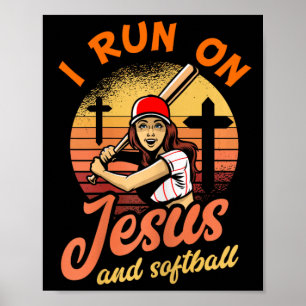 Poster Je Cours Sur Jésus Et Softball Christian Player Ca