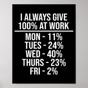 Poster Je donne toujours 100% au travail Citations drôles