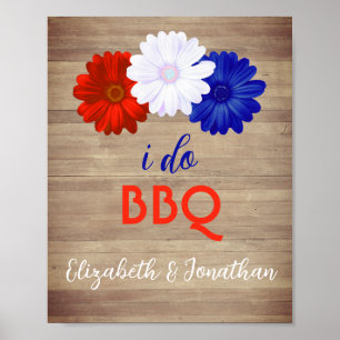 Poster Je fais BBQ Patriotique Floral