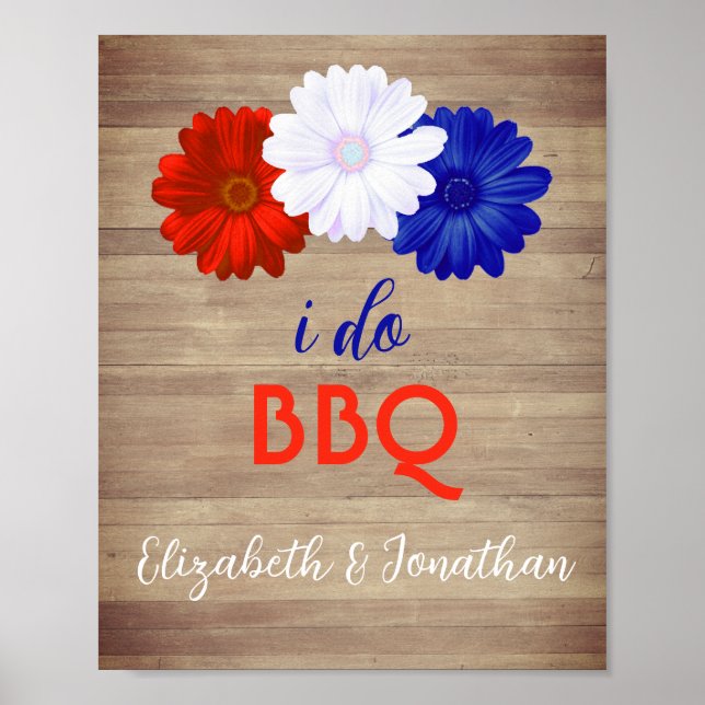 Poster Je fais BBQ Patriotique Floral (Devant)
