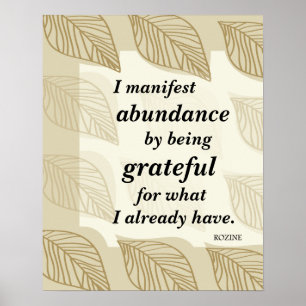 Poster Je Manifeste L'Abondance En Étant Une Affirmation 