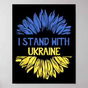 Poster Je me tiens avec le drapeau de l'Ukraine Retro Sun