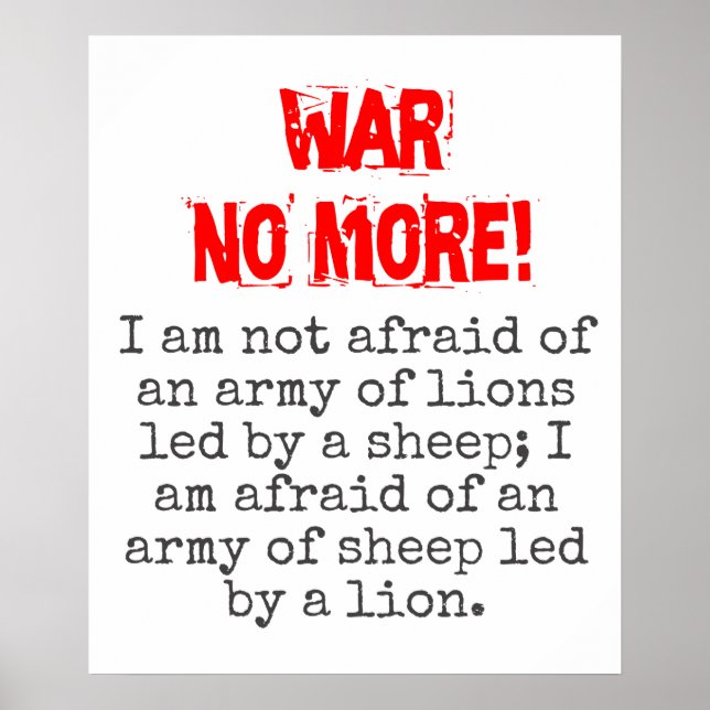 Poster Je N'Ai Pas Peur D'Une Citation Anti-Guerre De L'A (Devant)