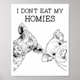 Poster Je ne mange pas mes potes drôle végétarien végan f