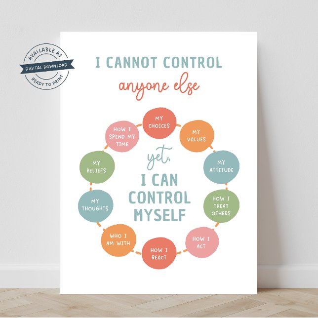 Poster Je Ne Peux Contrôler Personne D'Autre 18X24 (social emotional learning, i cannot control anyone else, mental health posters, classroom poster)