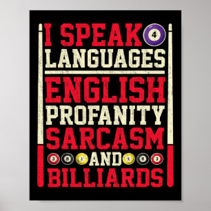 Poster Je Parle 4 Langues Profanité Sarcasme Et Billard