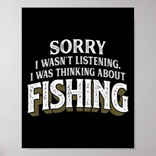Poster Je Pensais À La Pêche - Drôle Cadeau De Pêche