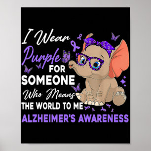 Poster Je Porte Du Ruban Purple Elephant mignon Alzheimer