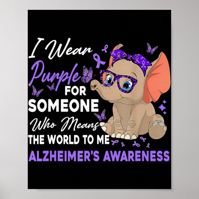Poster Je Porte Du Ruban Purple Elephant mignon Alzheimer (Devant)