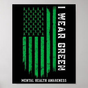 Poster Je Porte Le Ruban Vert Américain Drapeau Santé Men