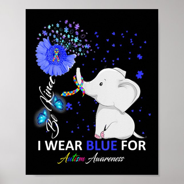 Poster Je Porte Sensibilisation sur l'autisme Bleue Joli  (Devant)